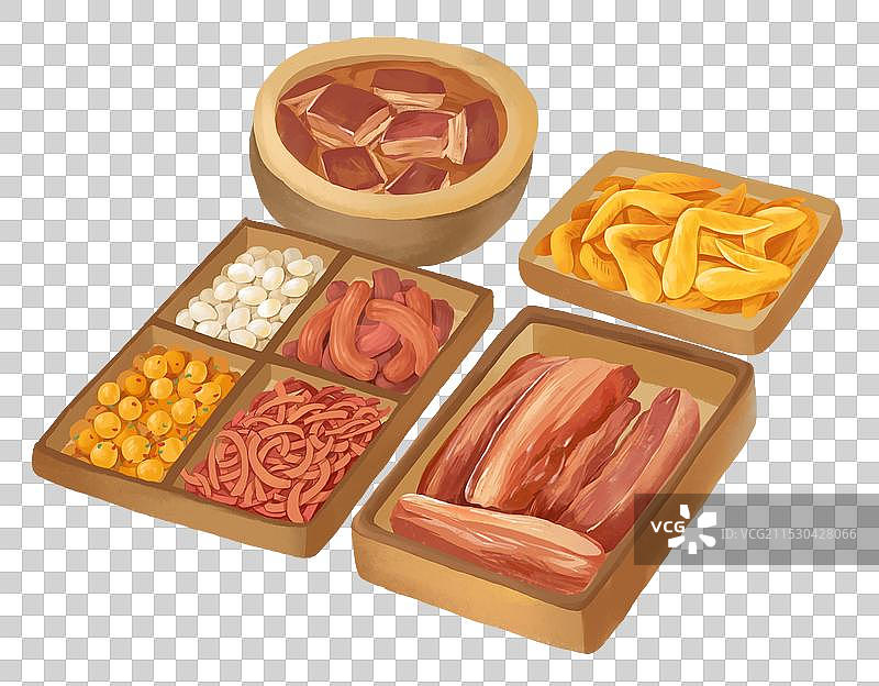 春节插画年俗赶大集设计元素熟食炒货干果年货图片素材