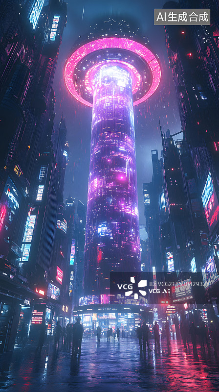 【AI数字艺术】科技赛博朋克展台城市电商海报未来构图透视 风格图片素材