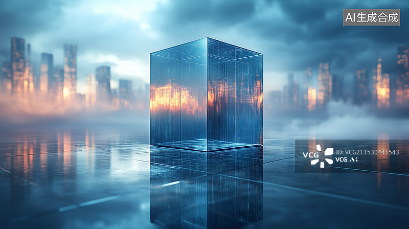 【AI数字艺术】未来都市的玻璃几何空间创意背景图片素材