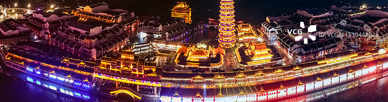 湖州 太湖古镇 龙之梦会议中心 万佛塔 杨小线 夜景 航拍图片素材