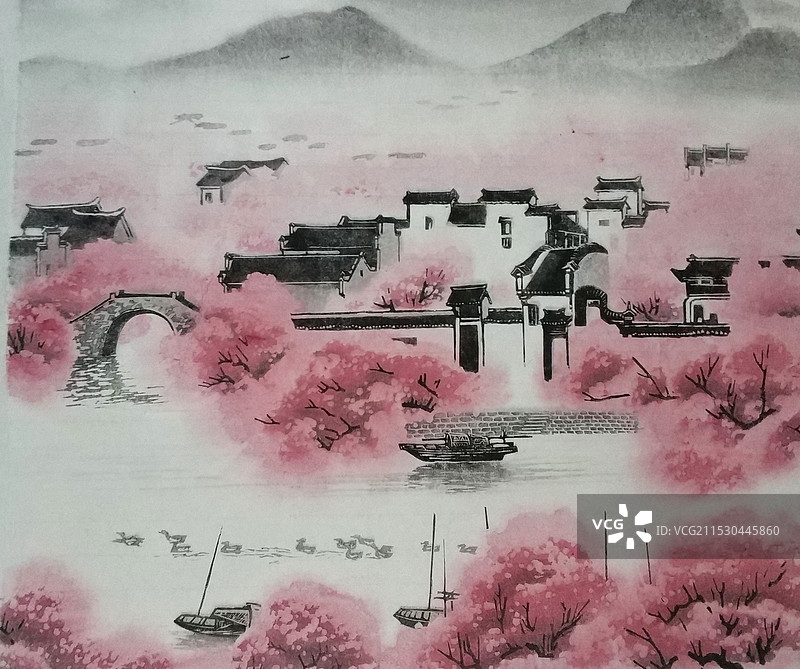 《水乡》木板图片素材