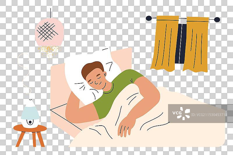 睡觉的平面卡通男人图片素材