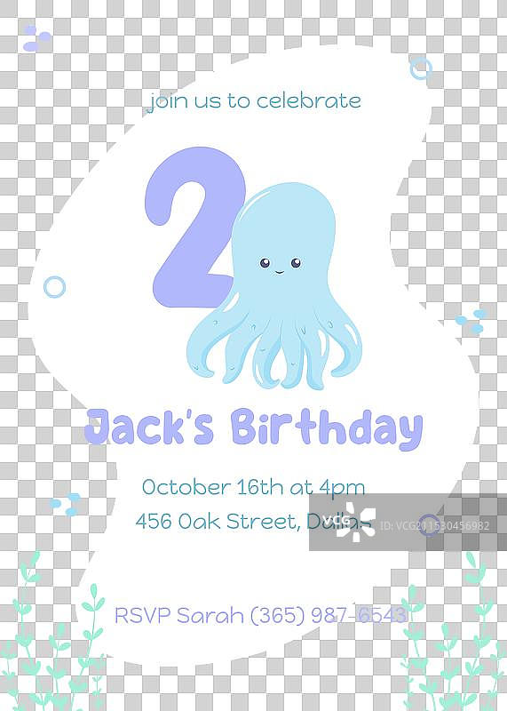 海底世界的二岁生日派对邀请函图片素材