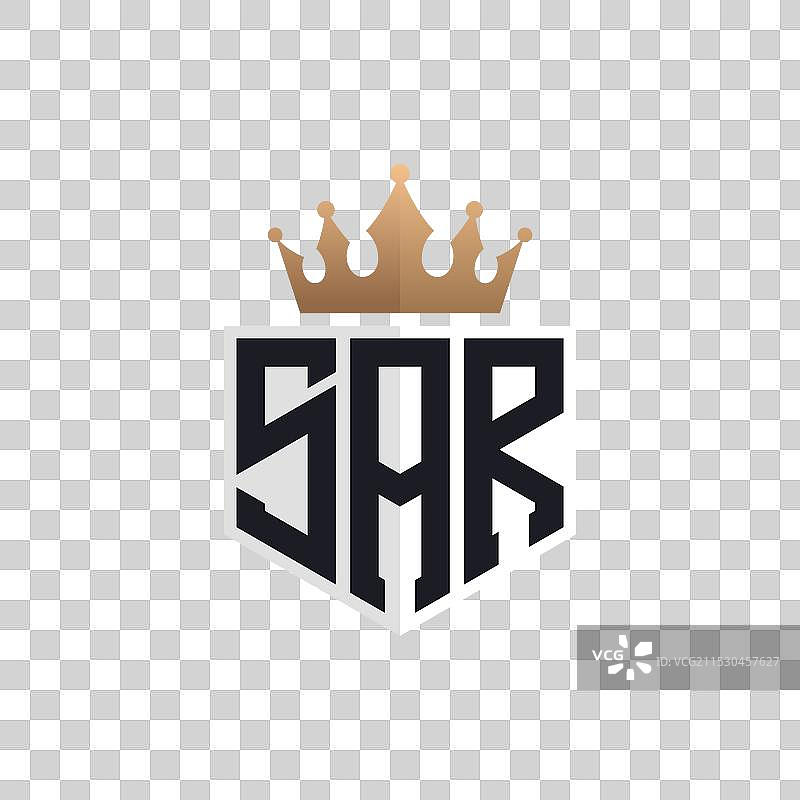 奢华的SAR字母标志，配有优雅的王冠设计图片素材