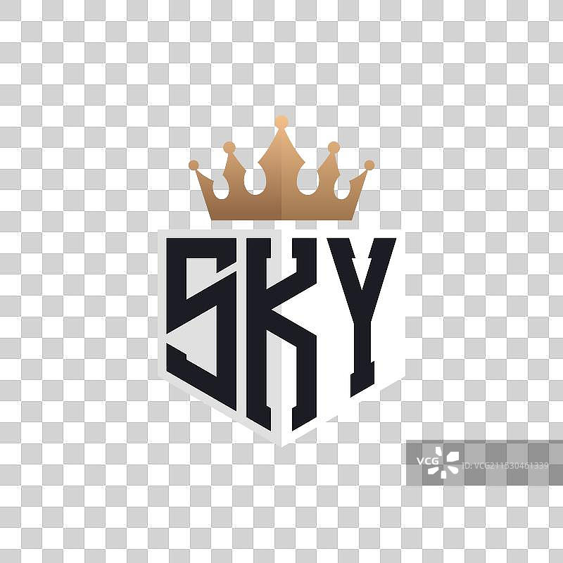 奢华天空标志，带有皇冠和优雅的首字母图片素材