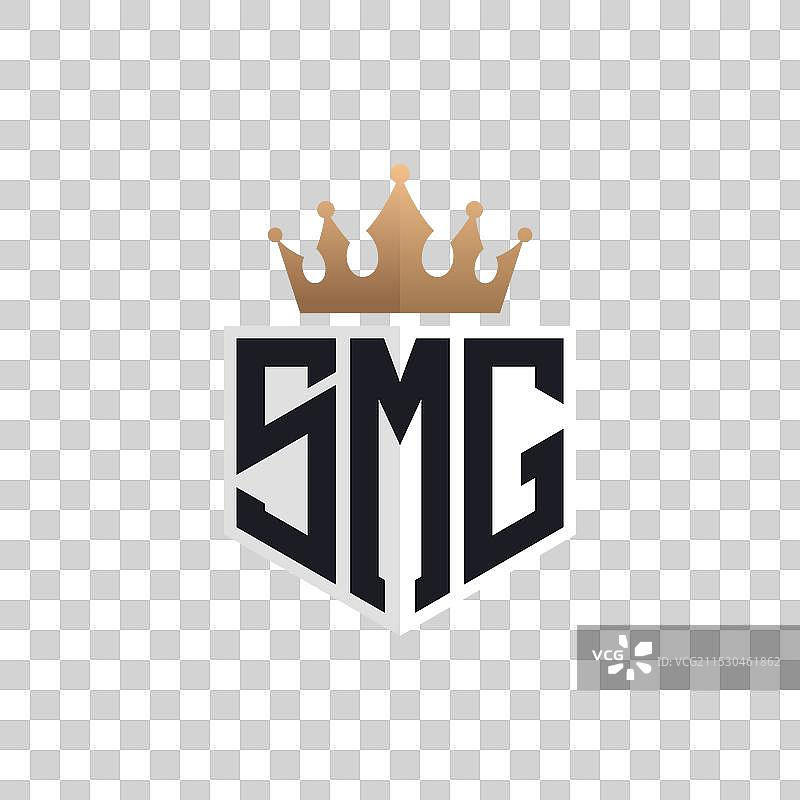 奢华的冲锋枪标志，配有皇冠和优雅的首字母SMG图片素材