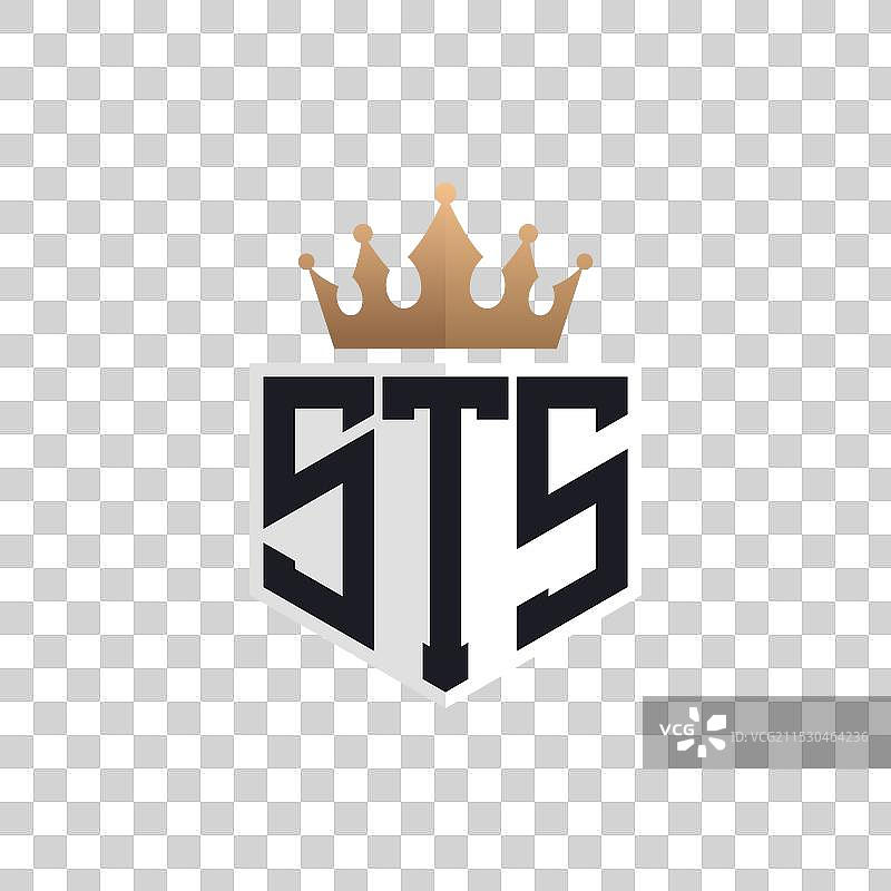 奢华的STS标志，带有皇冠和优雅的STS首字母。图片素材