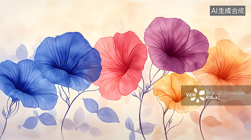 【AI数字艺术】线描水彩手绘风格常见花卉合集图片素材