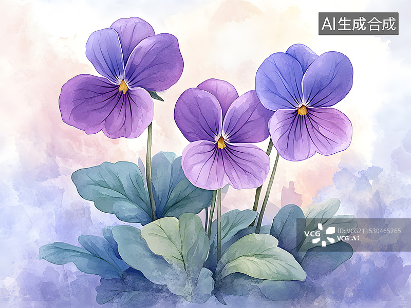 【AI数字艺术】线描水彩手绘风格常见花卉合集图片素材