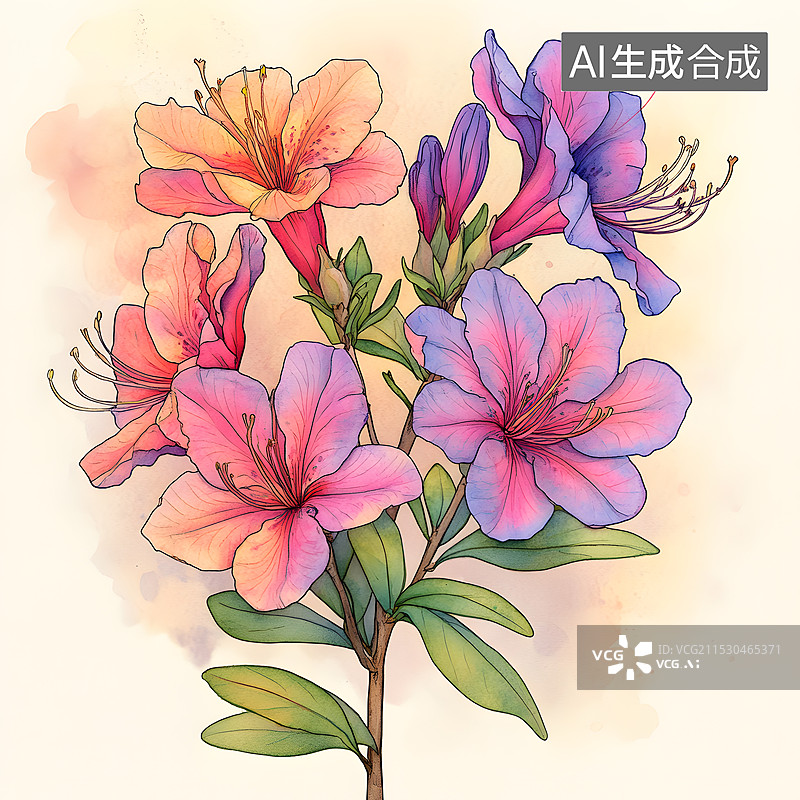 【AI数字艺术】线描水彩手绘风格常见花卉合集图片素材