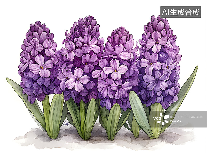 【AI数字艺术】线描水彩手绘风格常见花卉合集图片素材