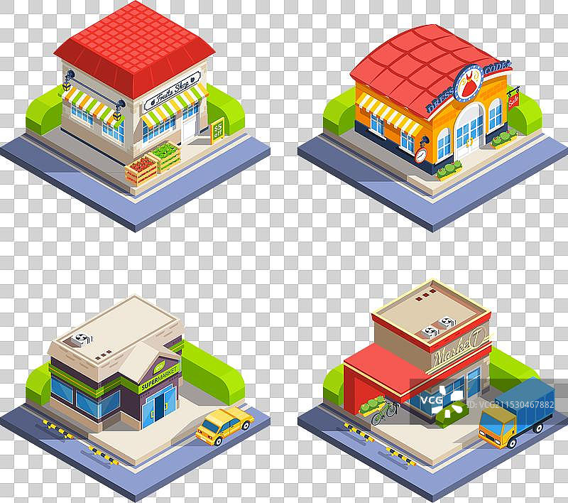 商店等距建筑集合图片素材