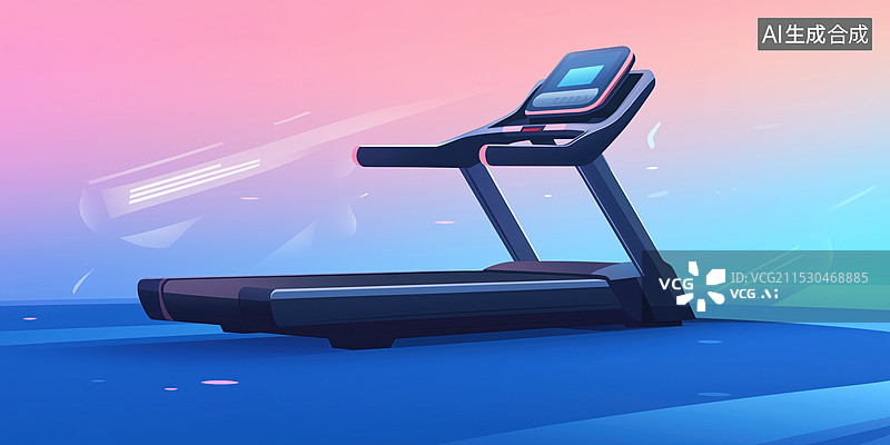 【AI数字艺术】清新明亮健身跑步机扁平插画暖色日漫绘画图片素材