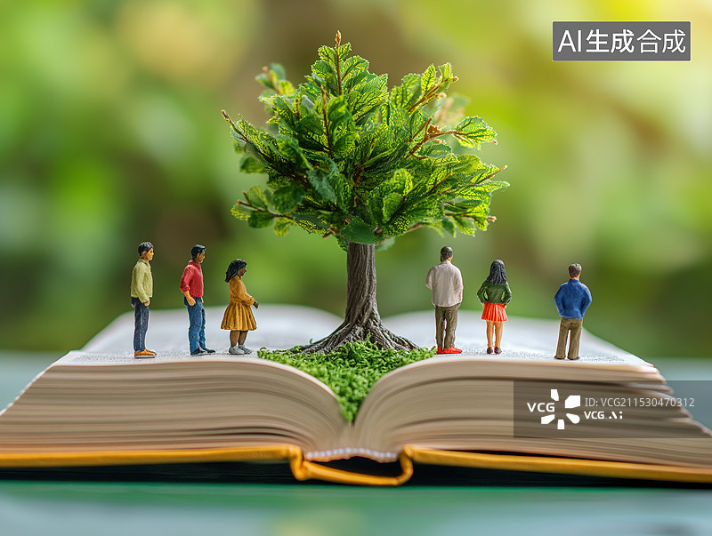 【AI数字艺术】打开的书本长出希望的大树图片素材
