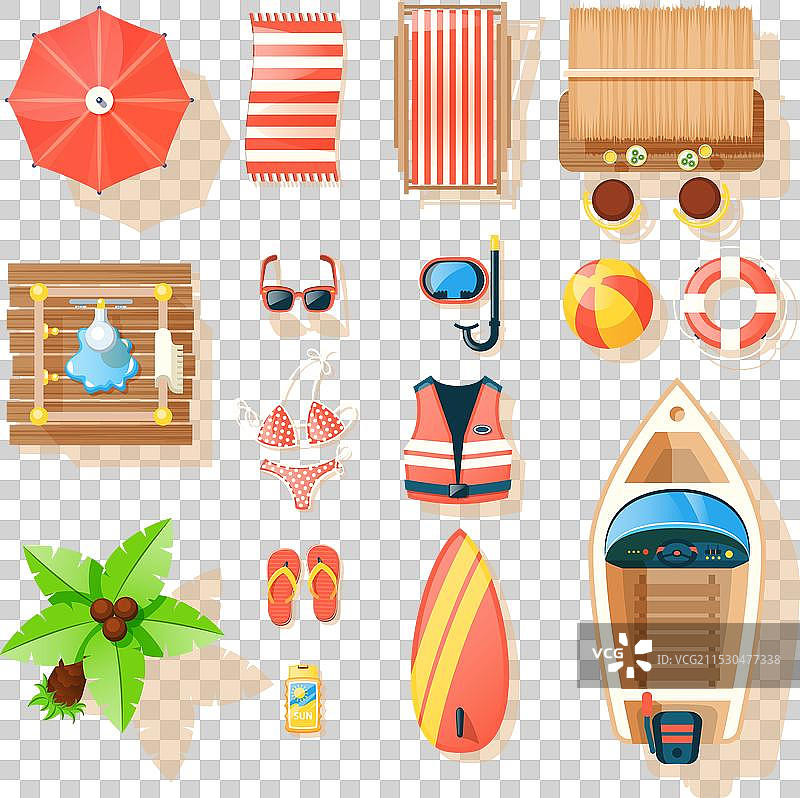海滩配件俯视图图标集合图片素材