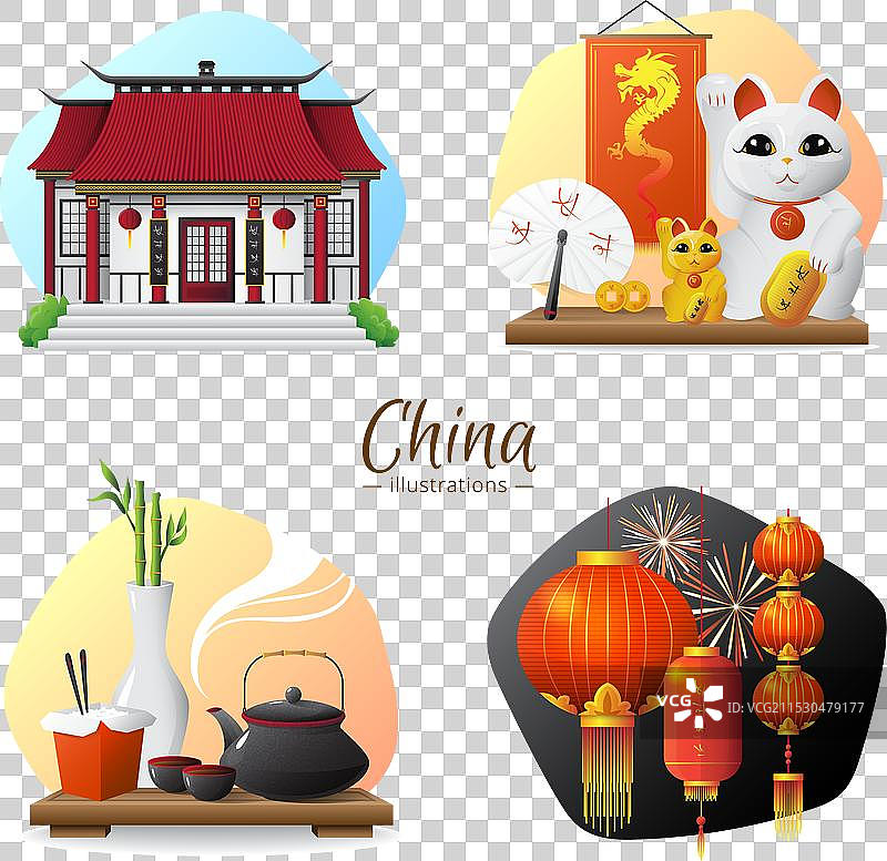 中国符号四个图标的方形构图图片素材