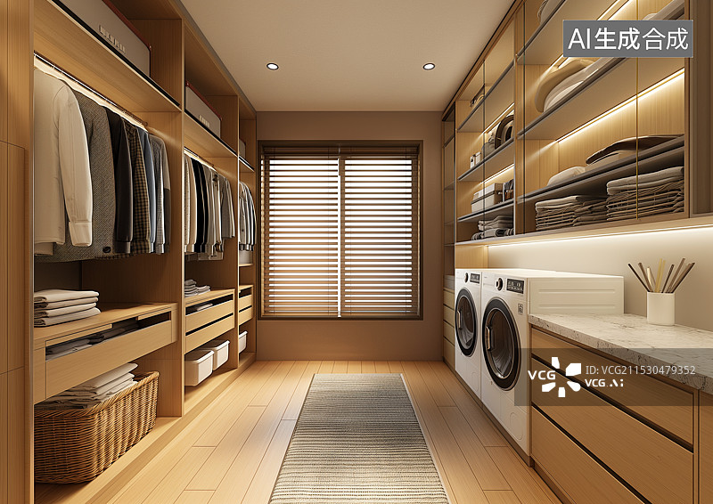 【AI数字艺术】原木风格的洗衣间图片素材