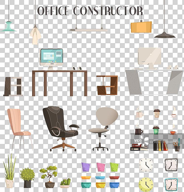 现代办公室配件卡通套装图片素材