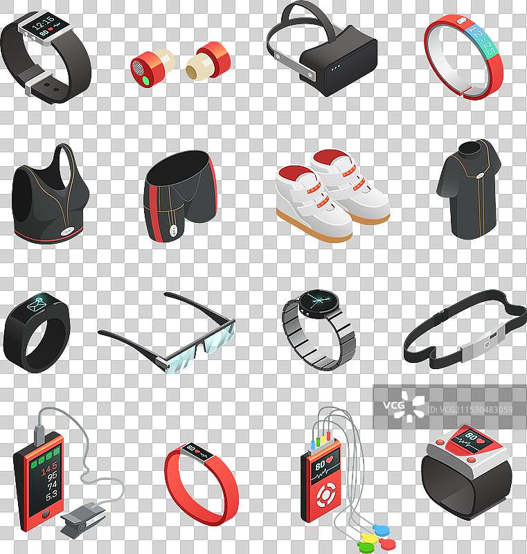 可穿戴技术等距图标集图片素材