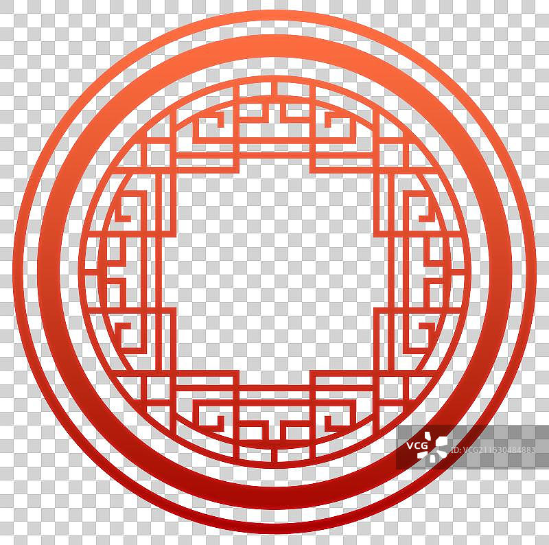 红色圆形实木雕刻窗户元素图片素材