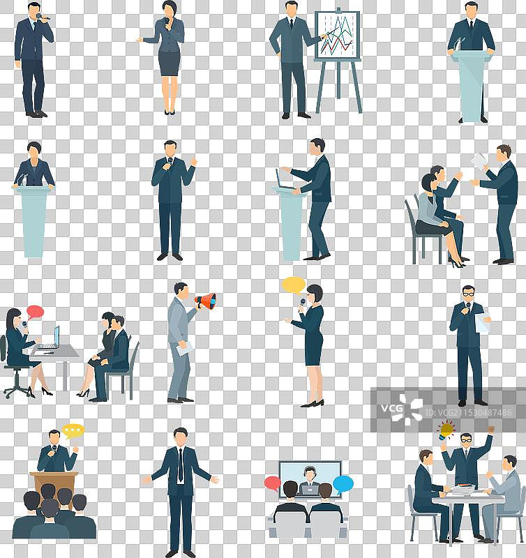 公共演讲扁平图标集图片素材