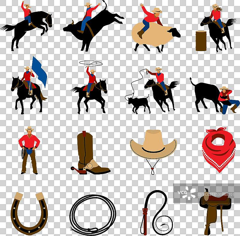 牛仔竞技扁平色彩图标图片素材