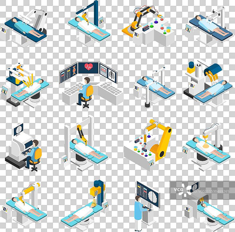 机器人手术等距图标集图片素材