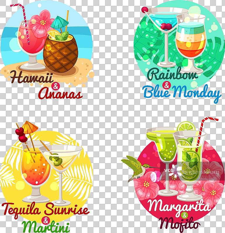 热带鸡尾酒平铺图图片素材