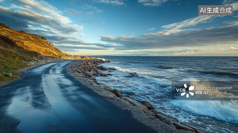【AI数字艺术】海边的公路-汽车广告背景图图片素材
