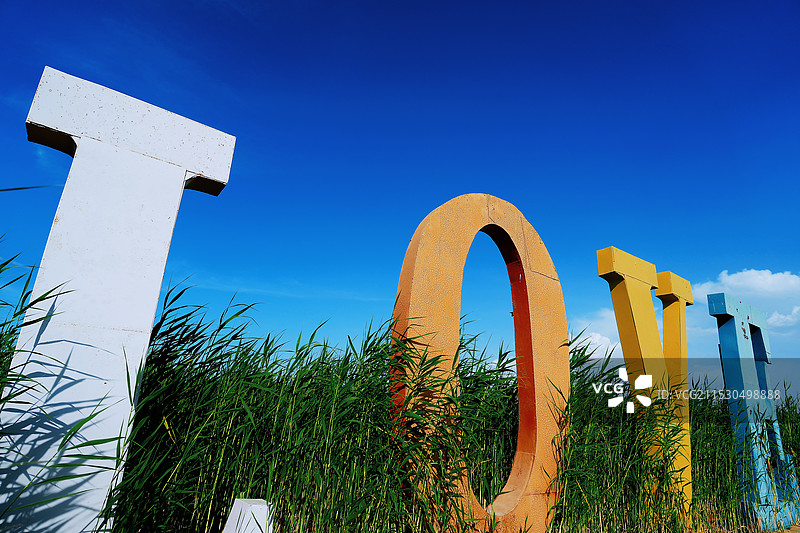 芦苇丛里的love标志图片素材