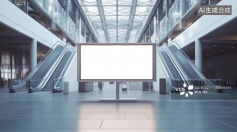 【AI数字艺术】城市写字楼航站楼灯箱背景图片素材