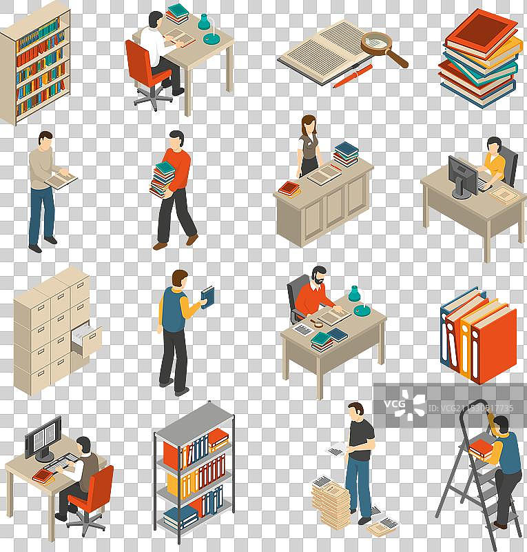 文档档案库等距图标集图片素材