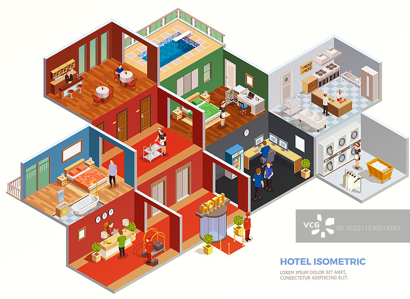 酒店等角投影构图图片素材