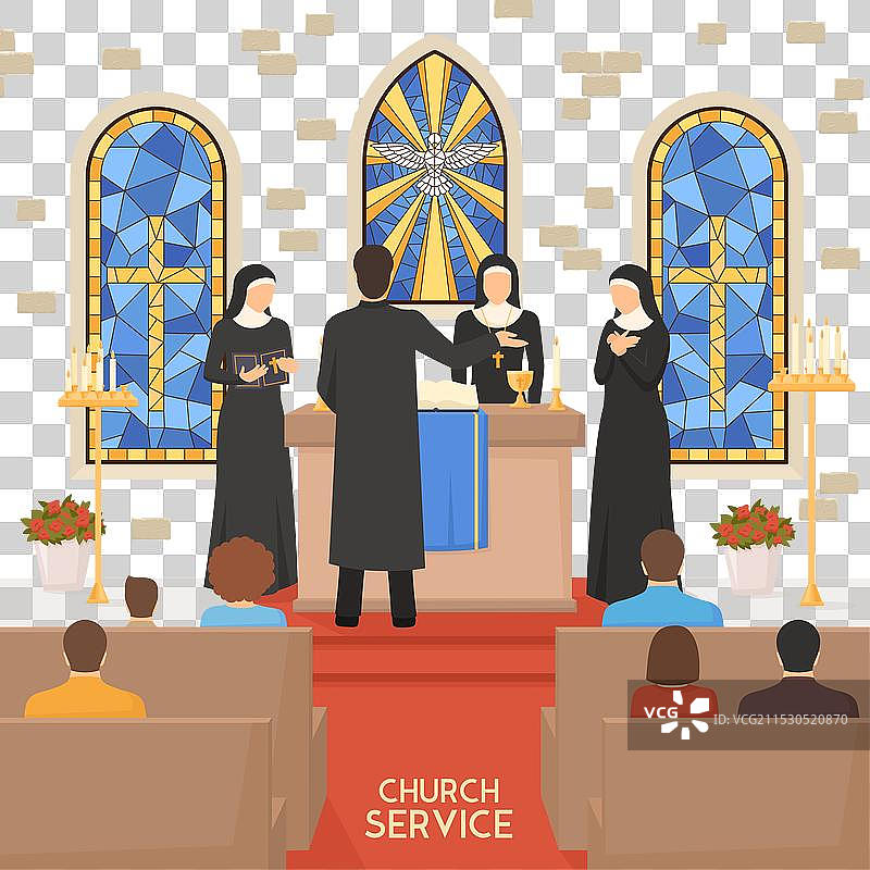 教堂服务宗教仪式平面横幅图片素材