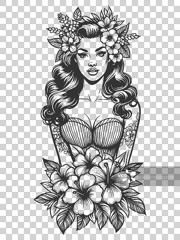 夏威夷草裙舞女孩与木槿花图片素材