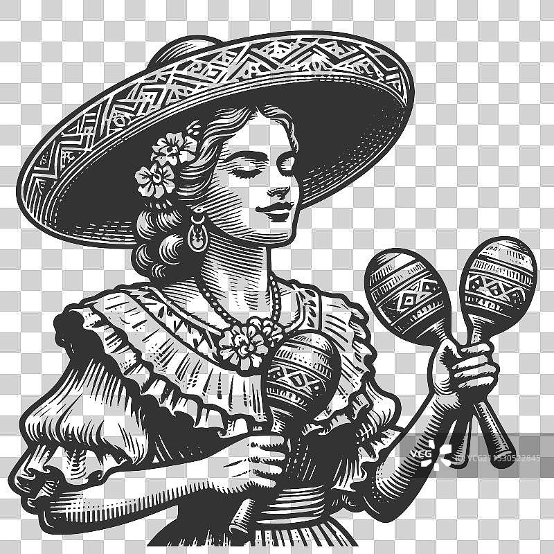 拿着沙锤的墨西哥女性图片素材