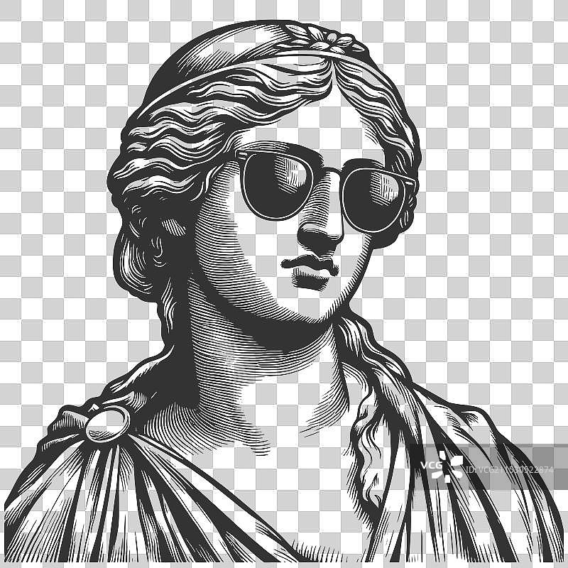 古典雕像戴着现代太阳镜图片素材