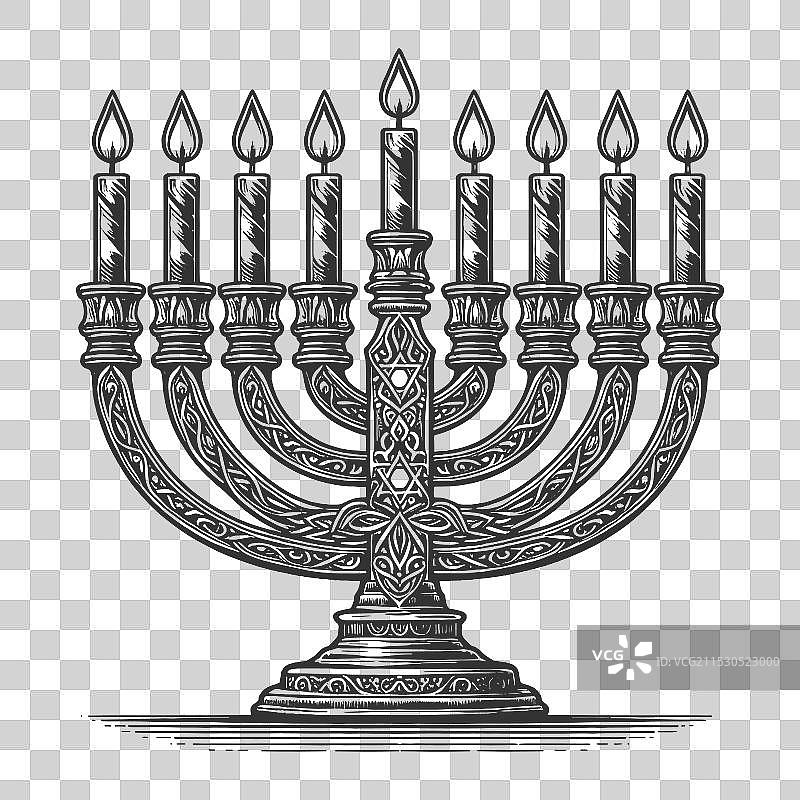 点燃蜡烛的光明节烛台雕刻图片素材