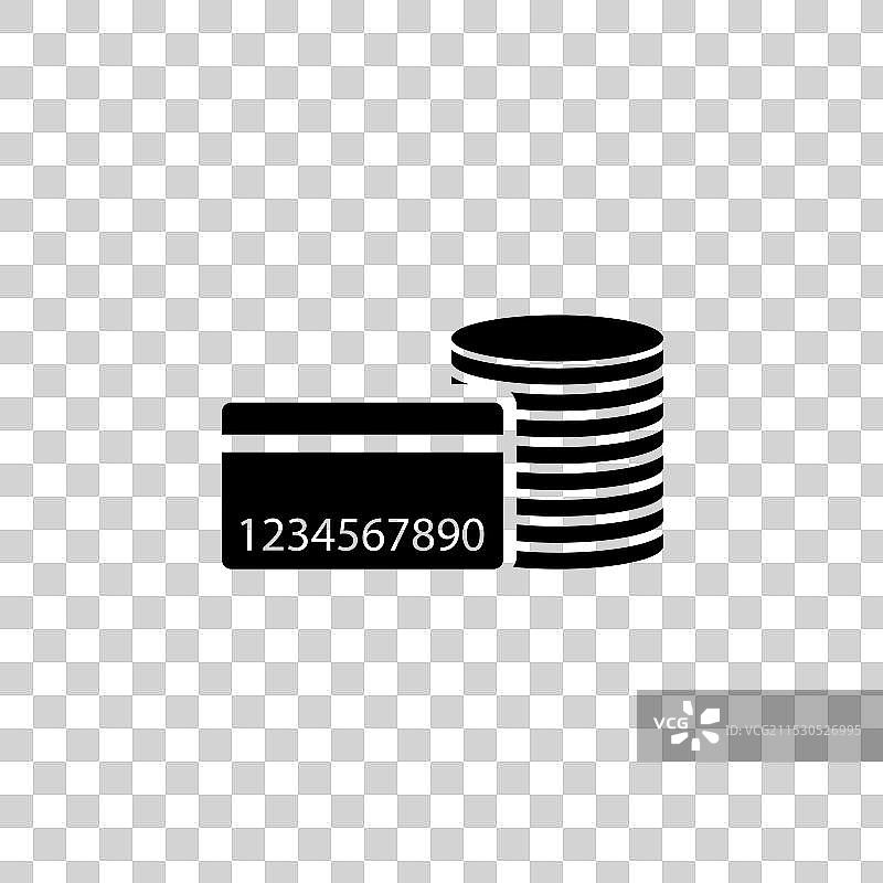 堆叠的硬币和信用卡实心平面图标图片素材
