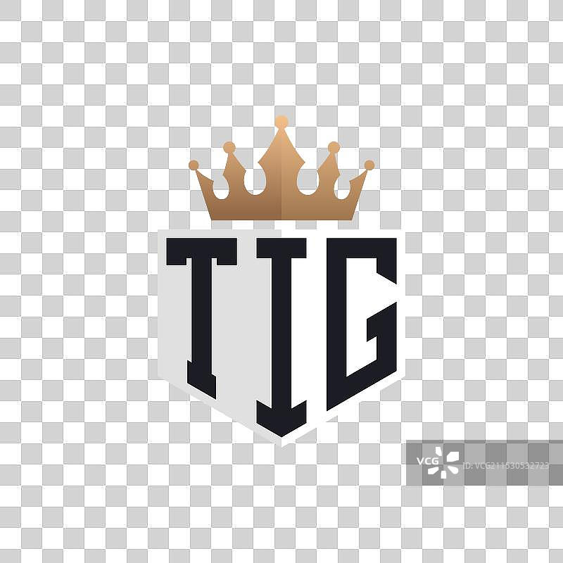 奢华的老虎标志，配有皇冠，优雅的首字母TIG图片素材