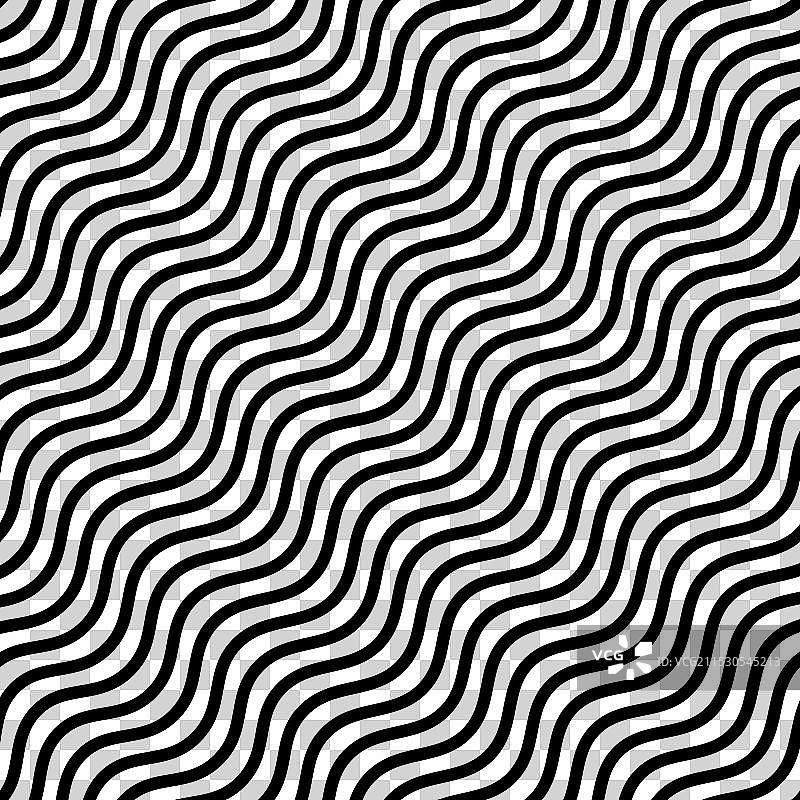 黑色线条在白色背景上的波浪无缝纹理图片素材
