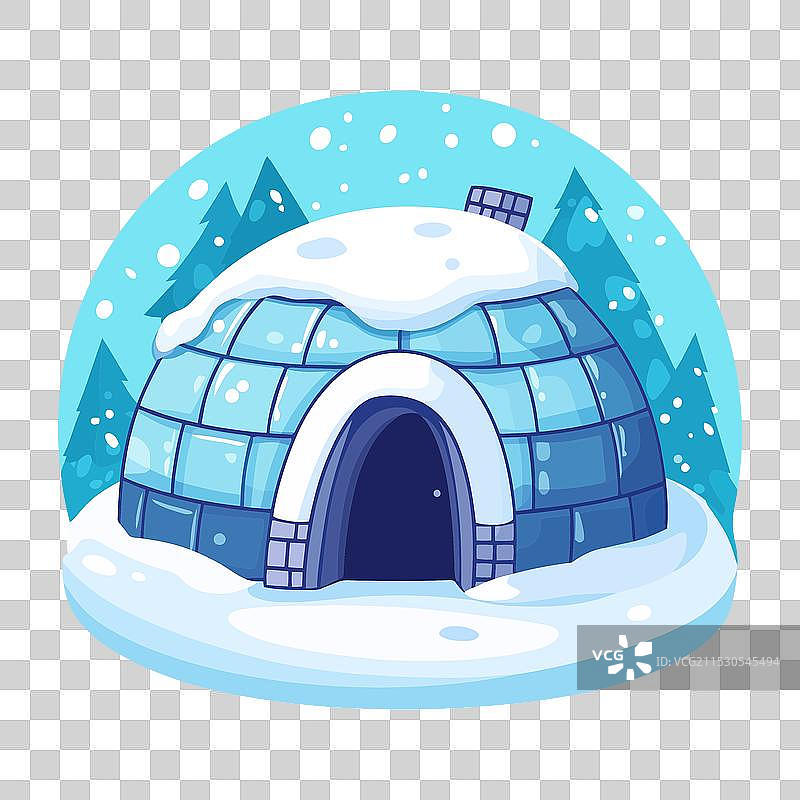 可爱的冰屋与雪花卡通图标图片素材