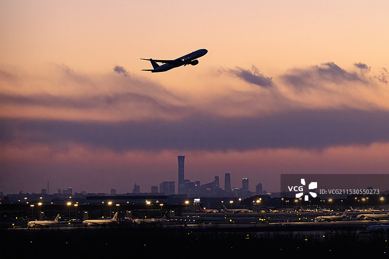 首都机场晚霞图片素材