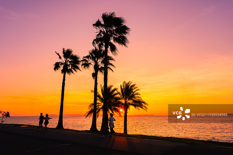 厦门环岛路海边日出图片素材