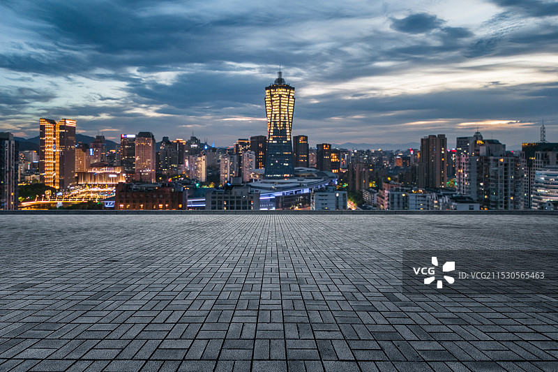 杭州西湖文化广场城市夜景，城市天际线平面设计图图片素材