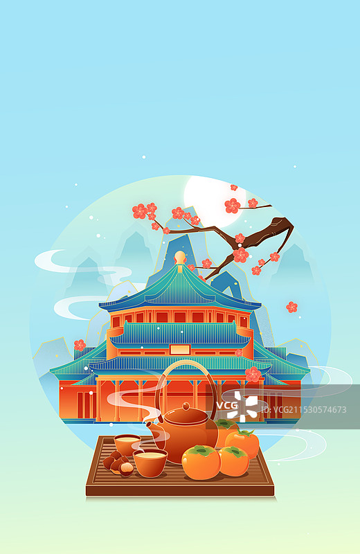 国风二十四节气小寒广州城市建筑矢量插画海报图片素材