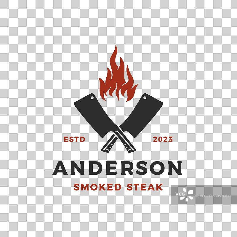 复古交叉刀具与火焰标志设计图片素材