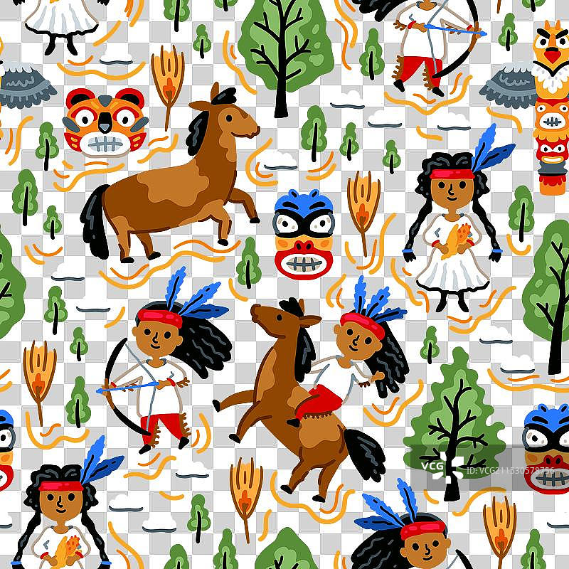明亮的儿童无缝图案与图片素材