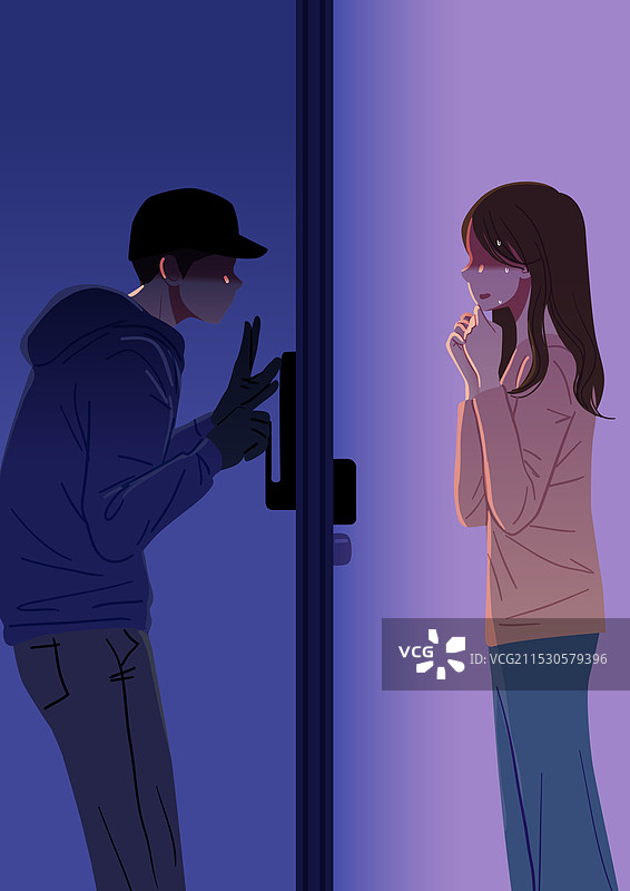 女性，数字门锁，犯罪，入侵，跟踪者，安全，恐惧图片素材