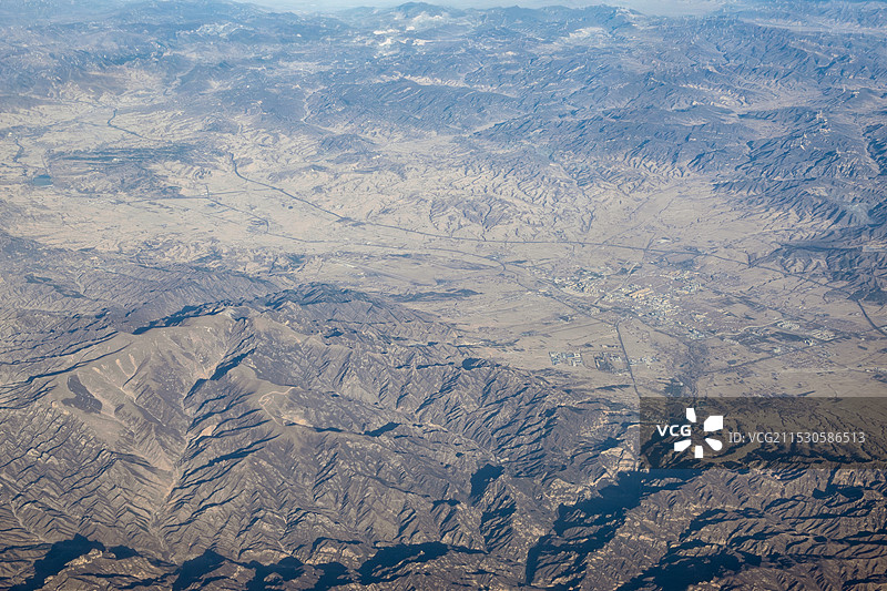 灵丘县航拍 太行山五台山恒山 山间盆地图片素材